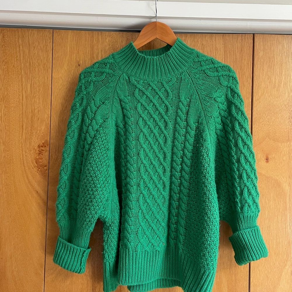 Gorgeous Green Cable Knit Mock Neck Sweater, Vintage, Medium Fit